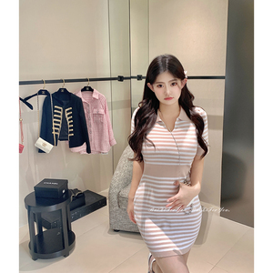 【高弹不显肚office lady】周白子for you2022条纹连衣裙女夏微胖