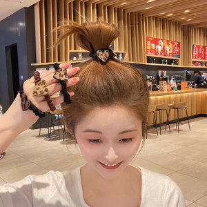 复古豹纹爱心发圈女扎头发皮筋高马尾发绳高弹力绑发头绳网红新款