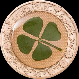 帕劳2022年幸运四叶草镶嵌四叶草花叶彩色精制镀玫瑰金纪念银币