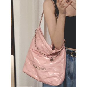 香港代购粉色小香风垃圾袋托特包包女士2024新款高级感链条单肩包