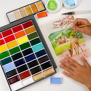 日本进口玄香颜彩国画颜料固体水彩套装便携式美术初学者学生用