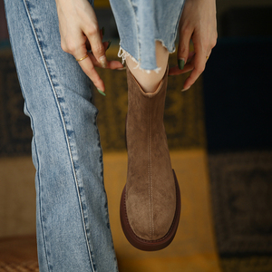 【黎莎】甜棕色马丁靴2022秋冬新款粗跟厚底高跟靴子女英伦风短靴