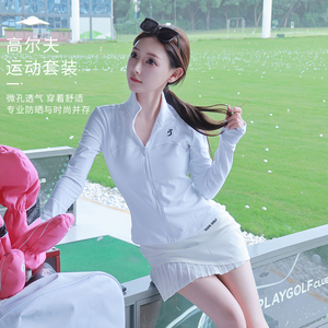 韩版高尔夫女装夏季新款时尚速干长袖上衣弹力百褶短裙套装网球服