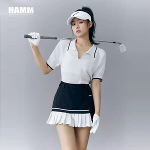 韩版高尔夫球服装女套装夏季冰丝白色短袖POLO衫golf速干百褶短裙