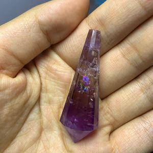 纯天然彩虹紫黄晶灵摆吊坠裸石