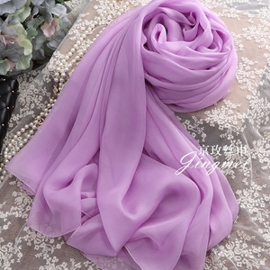 紫色纯色桑蚕丝真丝丝巾长款围巾女士大披肩薄丝绸纱巾春秋冬夏季