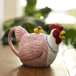 现货  出口英国ck手绘立体公鸡茶壶茶具泡茶壶水壶陶瓷家用单壶