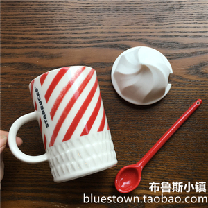正品星巴克圣诞节礼物 圣诞限量版 糖果奶油 陶瓷杯带盖子带勺子
