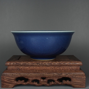 古玩收藏 清康熙 祭蓝釉 碗 陶瓷古董瓷器手工仿古民间老货收藏品