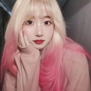 奶白金渐变假发lolita全头女团长发挑染彩色水粉红色街拍抖音主播