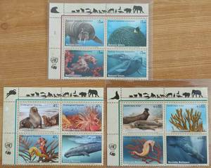 联合国邮票  2008年  动物  海马  海象 海豚 热带鱼等 三地12全