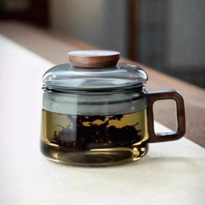 玻璃泡茶杯办公24744室大容量喝把水杯家用木茶杯子茶水分杯离水