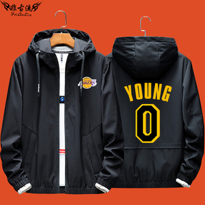 尼克杨衣服lakers湖人0号库兹马篮球迷连帽夹克男女外套休闲衣服