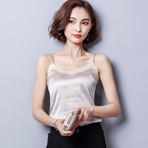 欧美真丝缎 吊带背心女短款 夏秋内搭打底衫女 真丝上衣外穿大码