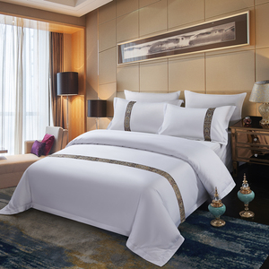 五星级酒店宾馆专用纯白色贡缎四件套民宿全棉布草被套床单三件套
