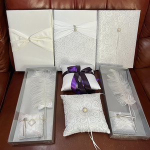 西式婚礼婚庆用品香港版结婚新人签名签到羽毛笔教堂证书套戒指枕
