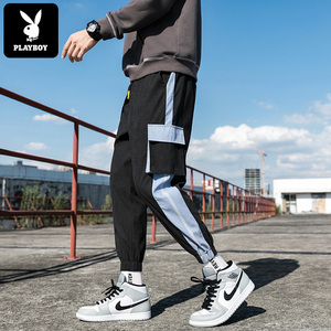 花花公子国潮工装裤子男士春秋季痞帅气机能宽松束脚潮牌休闲长裤