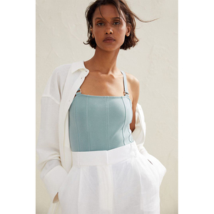 h&m专柜正品 hm女装2021夏新百搭方领设计吊带丁字裤连体紧身衣