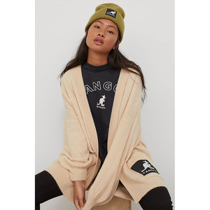 h&m专柜正品 hm女装2020冬kangol袋鼠限量款联名针织开衫0911700