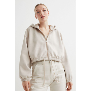 h&m专柜正品 hm女装2022春季新品加绒卫衣面料拉链连帽衫1061419