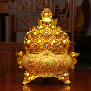 绒沙金聚宝盆存储钱罐工艺品礼品招财聚财家居开运装饰品旺财礼品