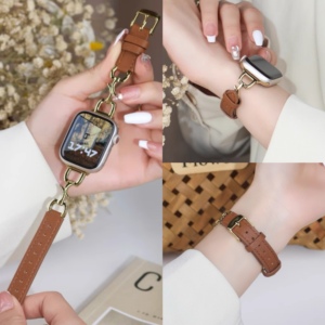 iwatchs8质感真皮金属月牙扣苹果手表表带适用于Apple Watchs9se