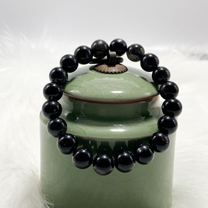 天然稀有方柱石手链猫眼效应石单圈情侣民族风手串黑色水晶饰品