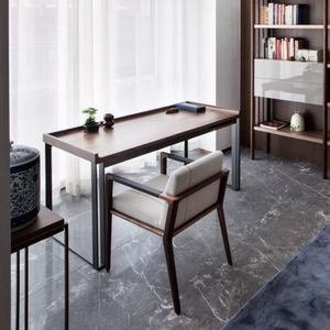 hc28现代简约金属书桌写字台整装小户型实木办公桌样板房家具定制