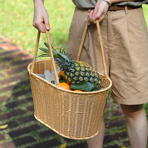 塑料编菜篮购物收纳手提框篮野餐道具大容量菜篮子装水果手提篮子
