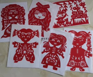 学生剪纸作品   手工作业  女孩 男孩  娃娃  a4大小  人物 成品