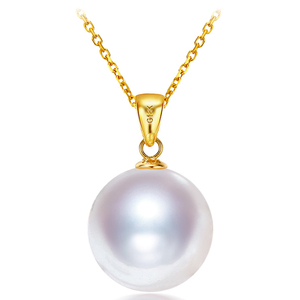 艾格丽斯 18k金 白色海水珍珠项链吊坠单坠 长款调节正品