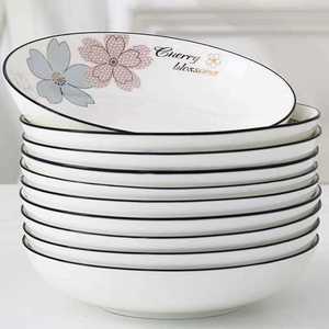 盘子套装家用菜盘陶瓷碟子圆盘6/10个饭盘欧式方盘加厚加大加深盘