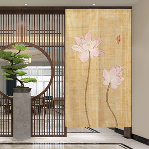 中式入户门帘亚麻隔断帘厨房布帘佛龛遮挡帘定做家用伸缩杆遮挡帘