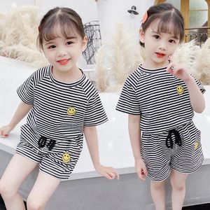 新款儿童女童韩版夏季套装棉儿童条纹套装女宝宝两件套洋气童装