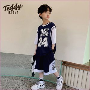 泰迪爱兰男童短袖夏装套装中大儿童夏季篮球服运动裤子两件套潮款