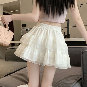 白色蛋糕裙半身裙女夏季新款松紧高腰显瘦芭蕾风a字蓬蓬公主短裙