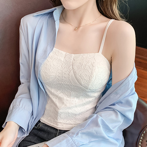 白色蕾丝刺绣吊带背心女内搭胸垫打底外穿高级感名媛性感抹胸上衣