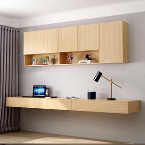 轻奢家用悬空书桌实木意式卧室儿童电脑一体吊柜靠墙壁挂式浮定制