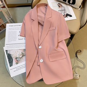 淡粉色薄款西装外套女2024夏季新款高级感炸街休闲百搭小个子上衣