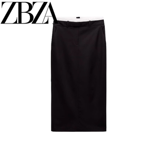 ZA 冬新款女装拼接直筒修身半身裙平角内裤式腰身铅笔裙 8529806