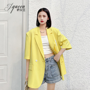 黄色短袖西装外套女夏季新款时尚网红炸街高级感小个子中袖小西服