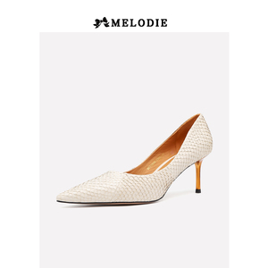 melodie/麦露迪秋季新款高跟鞋三文鱼皮经典细跟百搭轻奢浅口单鞋