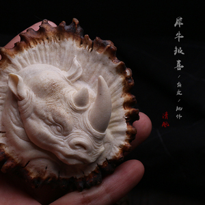 清风造物犀牛报喜鹿角盘角帽雕刻文玩手把件工艺品摆件装饰骨雕