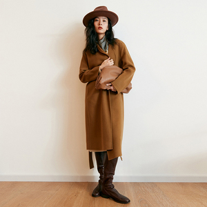 秘密盒子帝王权重 进口羊毛双面呢 法式棕色长款外套大衣女新款