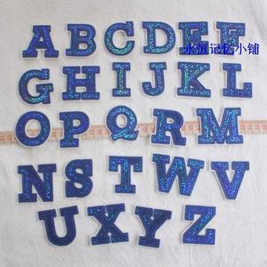 [恒忆] B10 亮片 蓝色 英文 字母 背胶布贴 绣标 大写 26字母 5CM