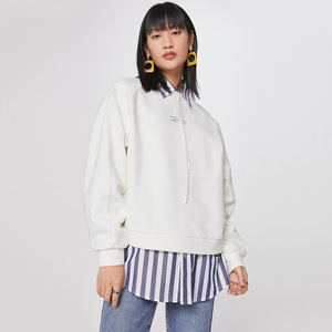 绫致【新疆棉】selected思莱德女新拼接抽绳宽松卫衣s|42114d010