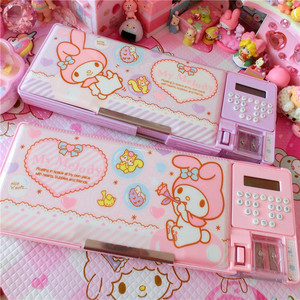 新款melody美乐蒂粉色紫色双层铅笔盒文具盒计算器削笔刀学生笔盒