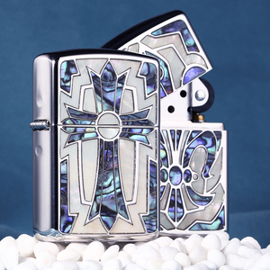 正品zippo男士个性防风打火机贝壳高端纯铜十字架克罗心价格06998