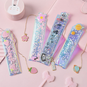 创意樱花流沙书签尺可爱卡通少女心学生文具透明直尺刻度软尺入油吊坠