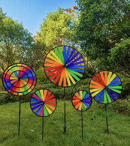 圆形风车户外七彩旋转装饰批彩色发风车幼儿园玩具运动会拍照道具